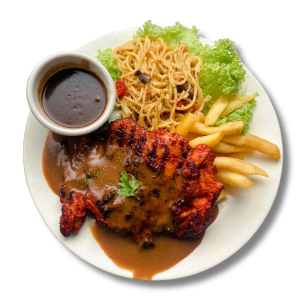 CHARGRILL CHICKENCHOP SPAGHETTI AGLIO OLIO-SPICY